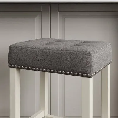 29" Upholstered Tufted Wood Backless Barstool Warm White/Dark Gray/Pewter - Nathan James