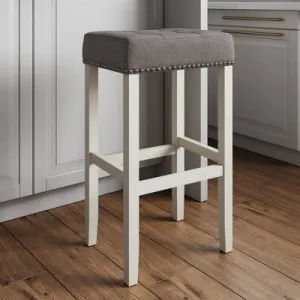 29" Upholstered Tufted Wood Backless Barstool Warm White/Dark Gray/Pewter - Nathan James