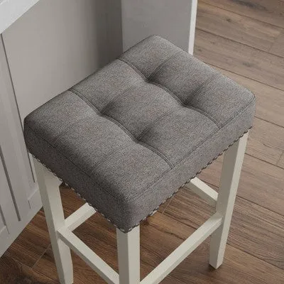 29" Upholstered Tufted Wood Backless Barstool Warm White/Dark Gray/Pewter - Nathan James