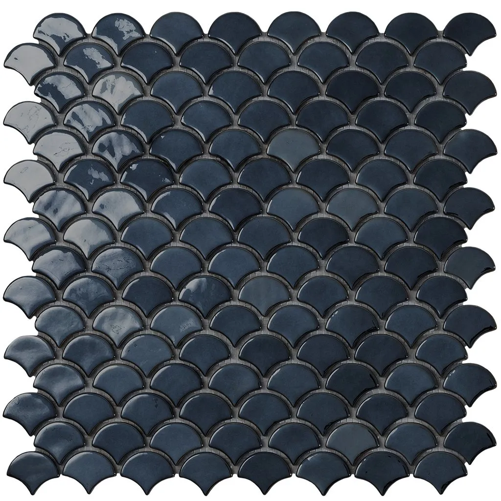 Brushed Black, Fish Scale Mosaic - Glass Tile