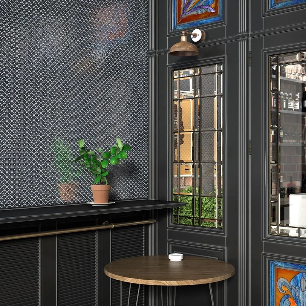 Brushed Black, Fish Scale Mosaic - Glass Tile