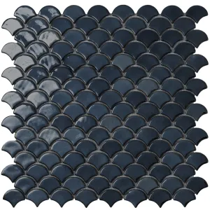 Brushed Black, Fish Scale Mosaic - Glass Tile