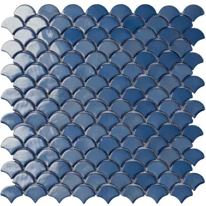 Brushed Dark Blue, Fish Scale Mosaic - Glass Tile