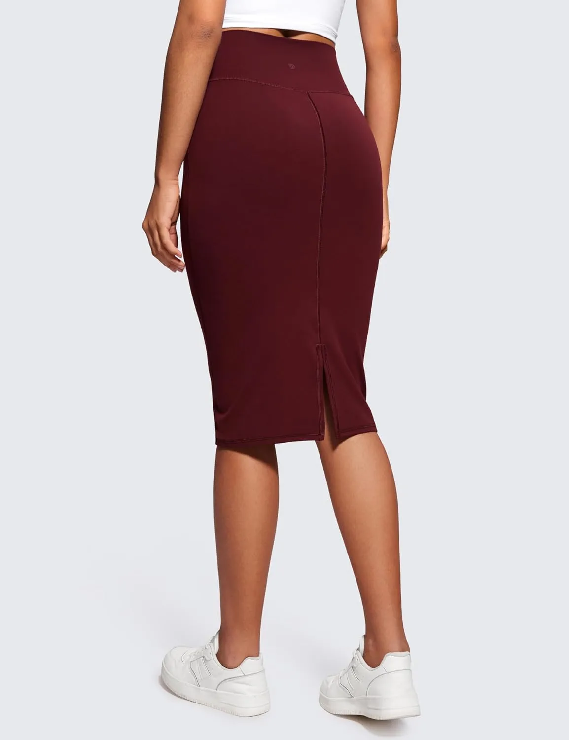 CRZ YOGA Butterluxe Midi Pencil Skirts for Women V Cross High Waist Bodycon Stretch Casual Work Skirt