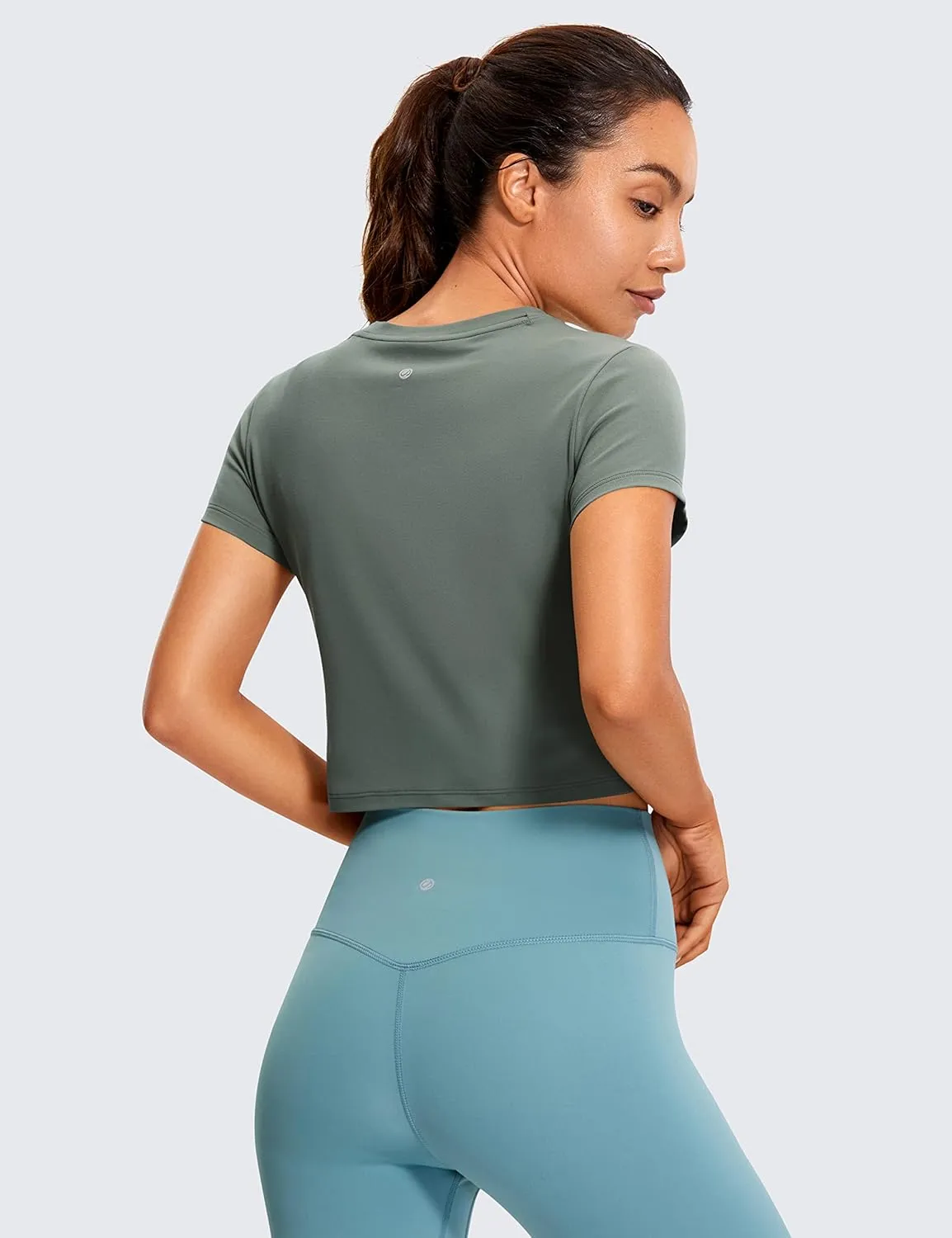 CRZ YOGA Butterluxe Short Sleeve Shirts for Women High Neck Crop Basic T-Shirts Fitted Gym Workout Tops