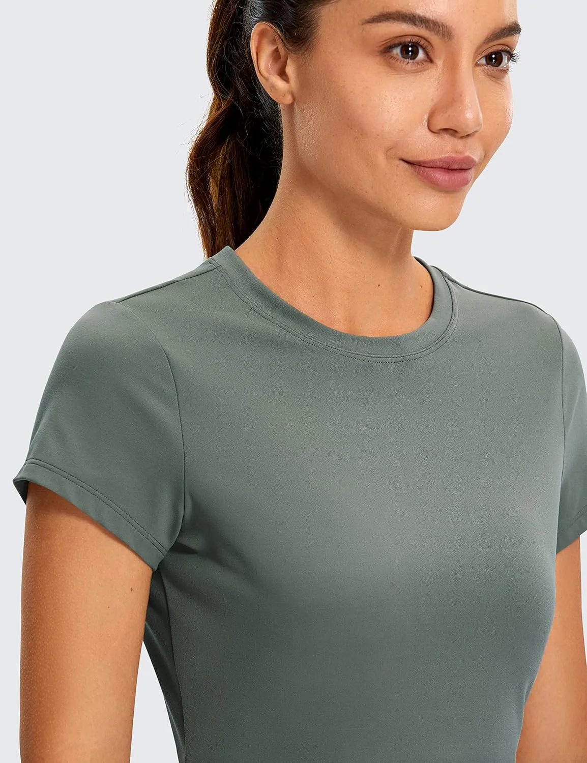 CRZ YOGA Butterluxe Short Sleeve Shirts for Women High Neck Crop Basic T-Shirts Fitted Gym Workout Tops