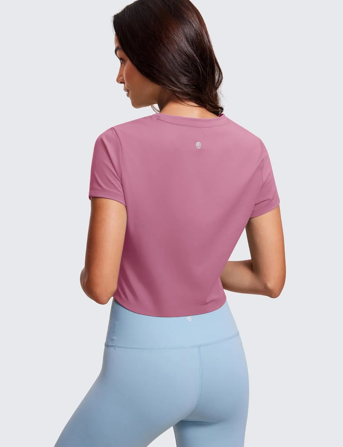 CRZ YOGA Butterluxe Short Sleeve Shirts for Women High Neck Crop Basic T-Shirts Fitted Gym Workout Tops