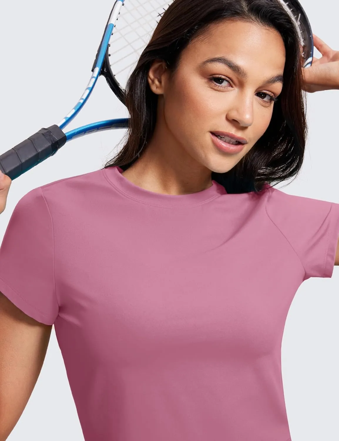 CRZ YOGA Butterluxe Short Sleeve Shirts for Women High Neck Crop Basic T-Shirts Fitted Gym Workout Tops