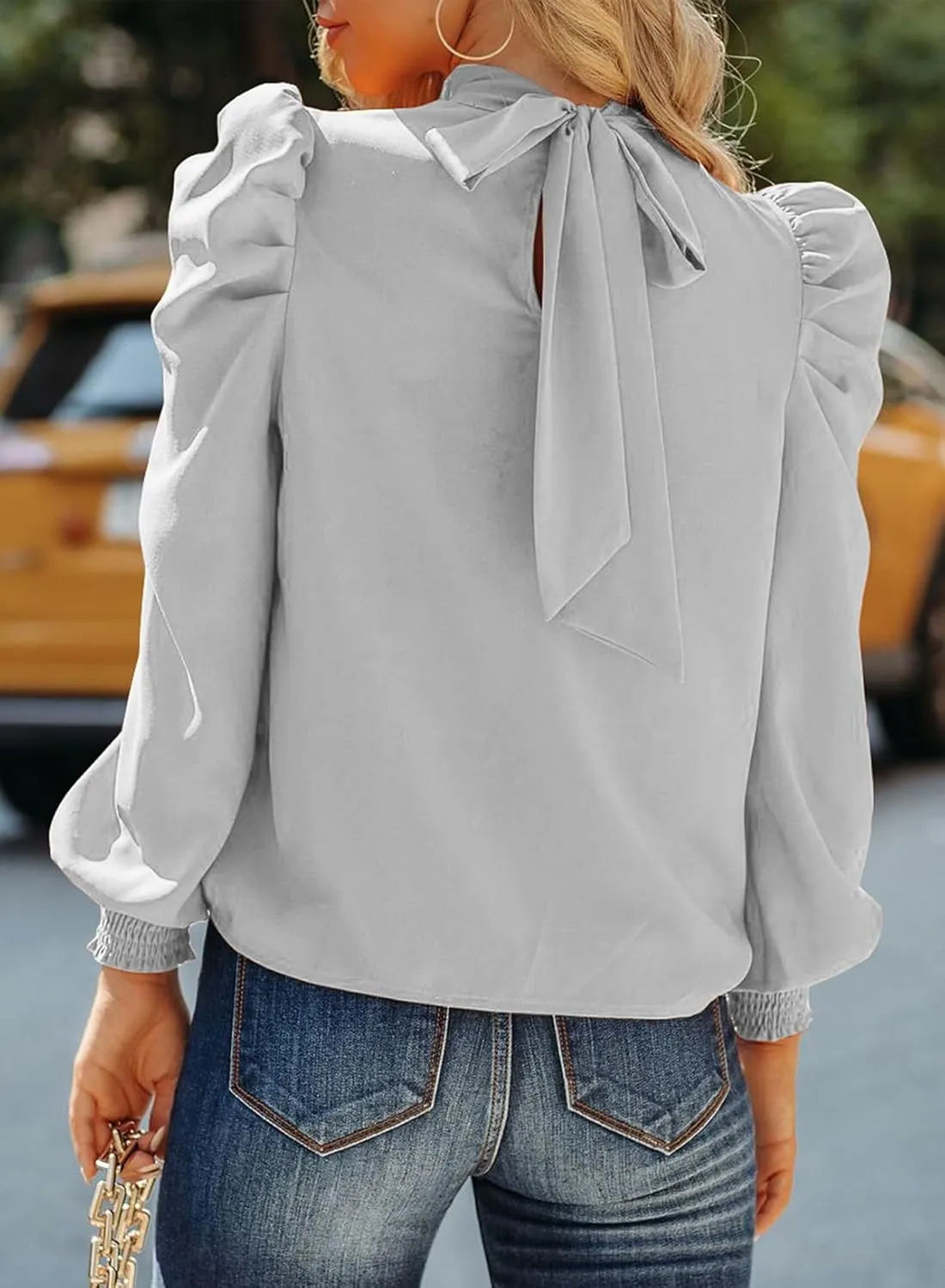 Dokotoo Womens 2024 Long Sleeve High Neck Puff Long Sleeve Casual Loose Shirts Tops and Blouses
