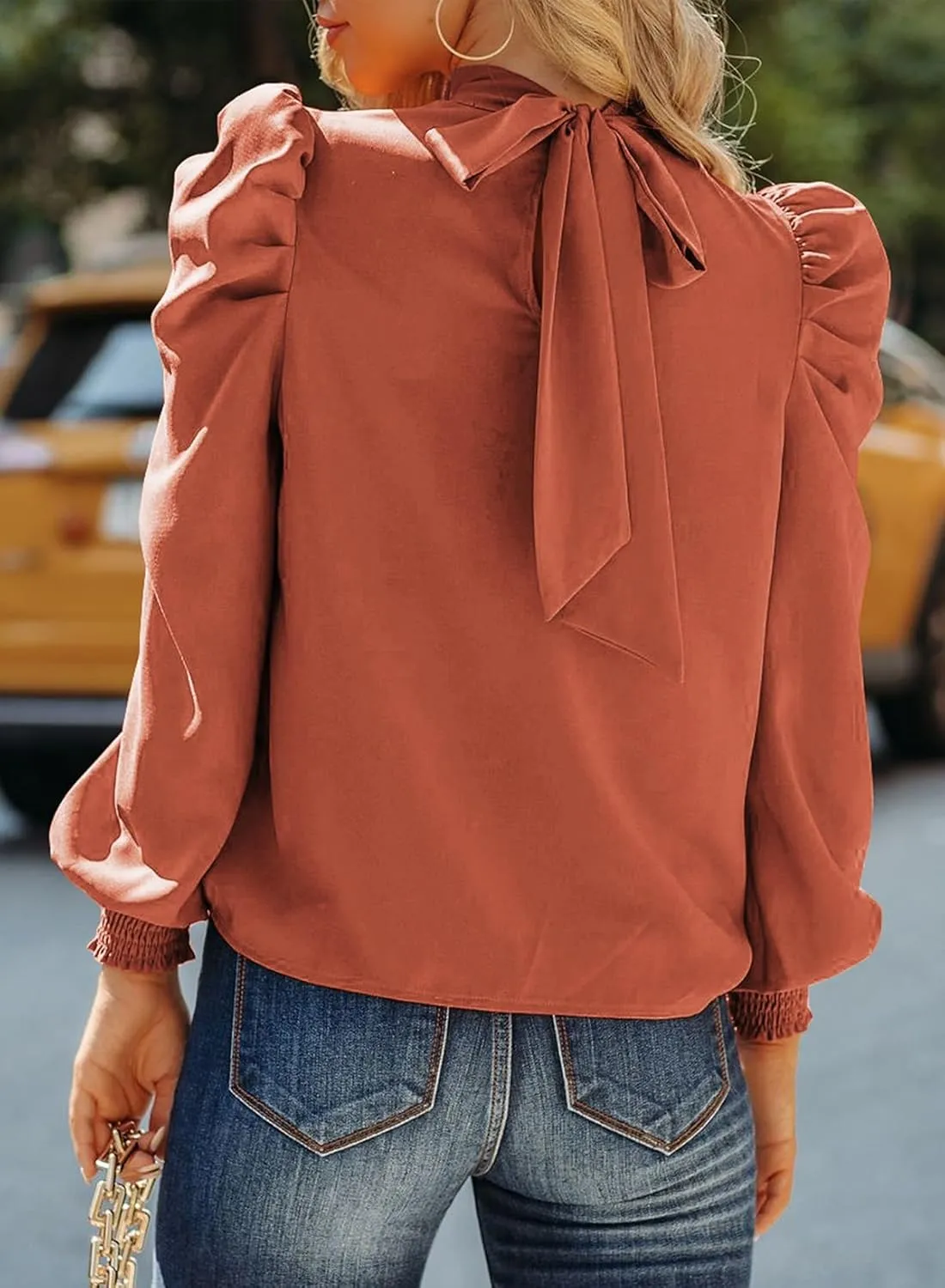 Dokotoo Womens 2024 Long Sleeve High Neck Puff Long Sleeve Casual Loose Shirts Tops and Blouses