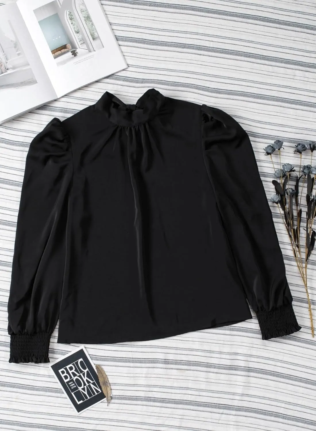 Dokotoo Womens 2024 Long Sleeve High Neck Puff Long Sleeve Casual Loose Shirts Tops and Blouses