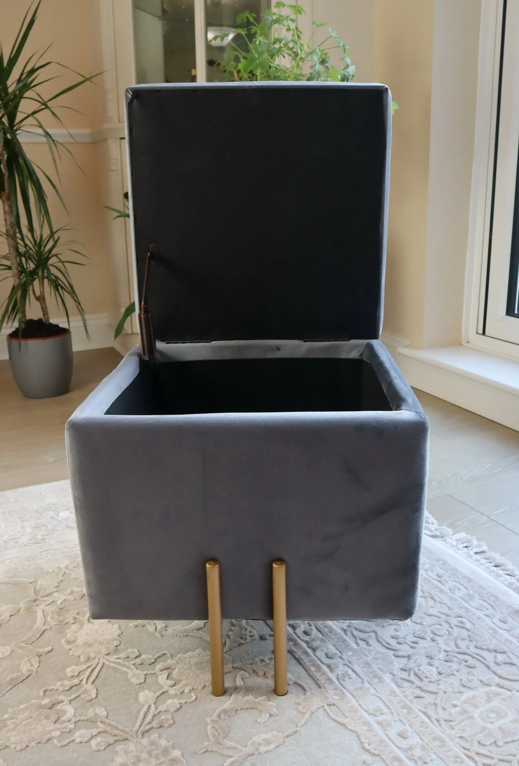 Eva Grey and Gold Storage Ottoman