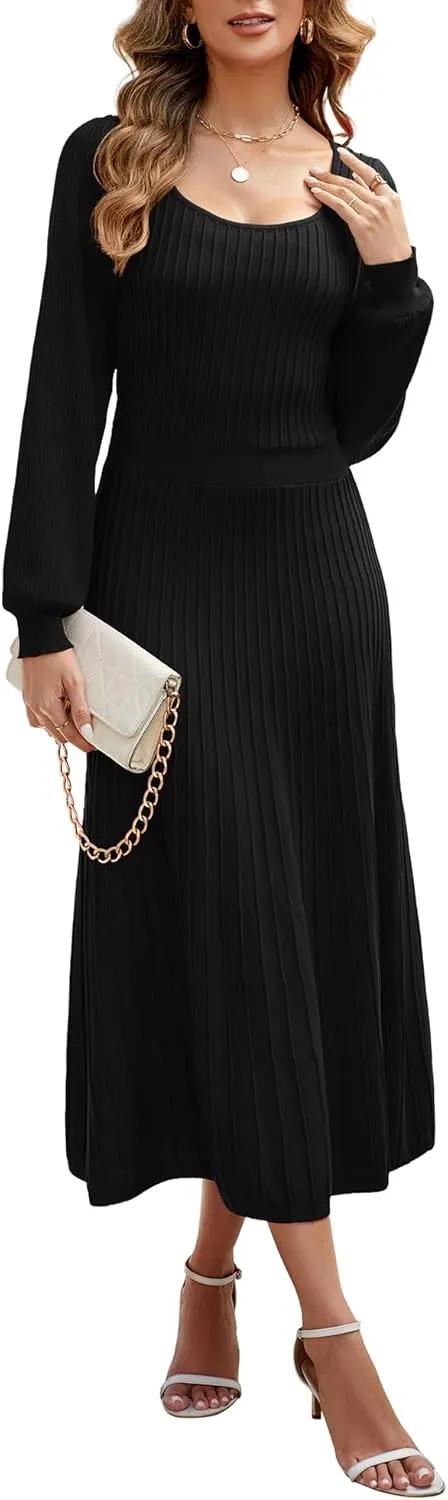 Fall Dress for Wedding Guest Midi Sweater Dresses Winter Knit Dress Casual A Line