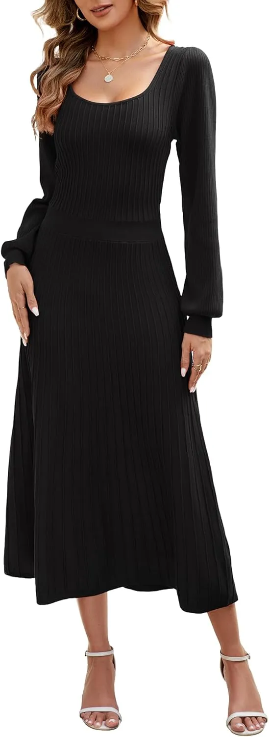 Fall Dress for Wedding Guest Midi Sweater Dresses Winter Knit Dress Casual A Line