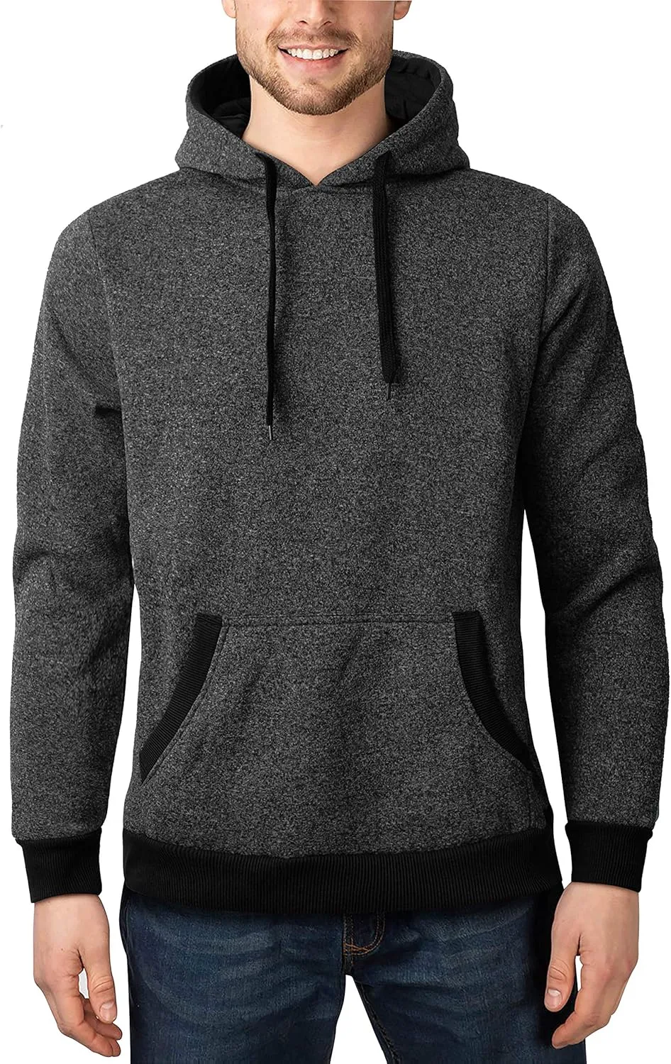 Hat and Beyond Mens Lightweight Marled Pullover Hoodie Solid Brushed Fleece Sweater