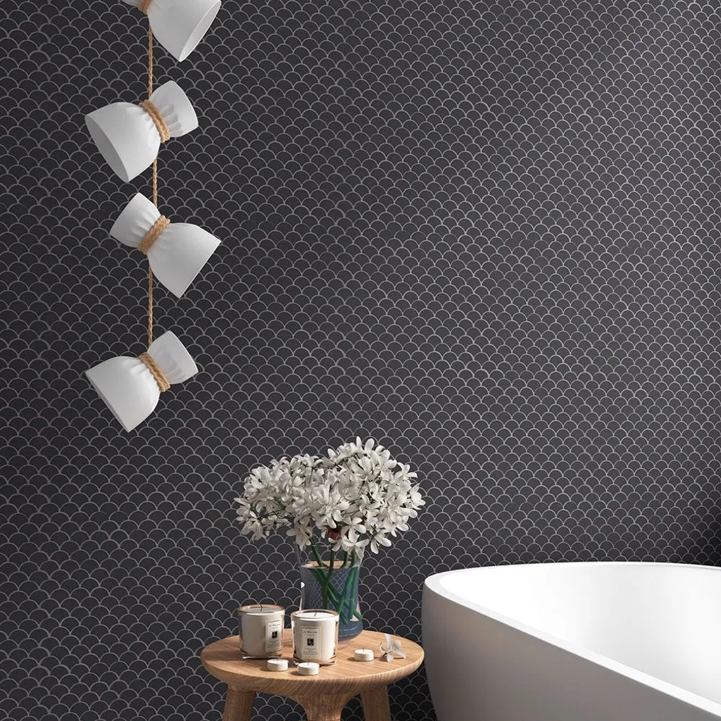 Matte Dark Grey, Fish Scale Mosaic - Glass Tile