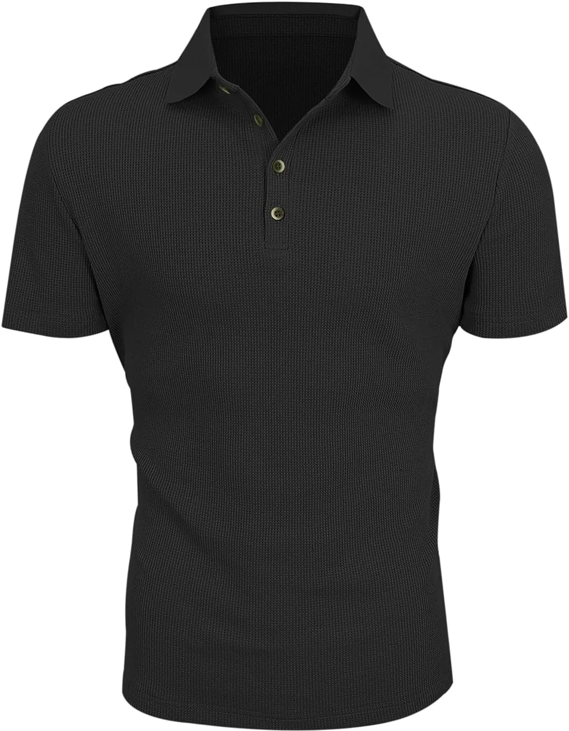 Men's Casual Polo Shirts Classic Button Basic Short Sleeve Waffle Solid Fit Golf Tees Stylish Tops
