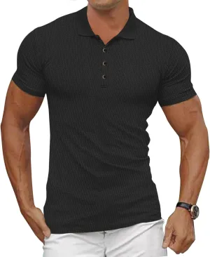 Men's Casual Polo Shirts Classic Button Basic Short Sleeve Waffle Solid Fit Golf Tees Stylish Tops