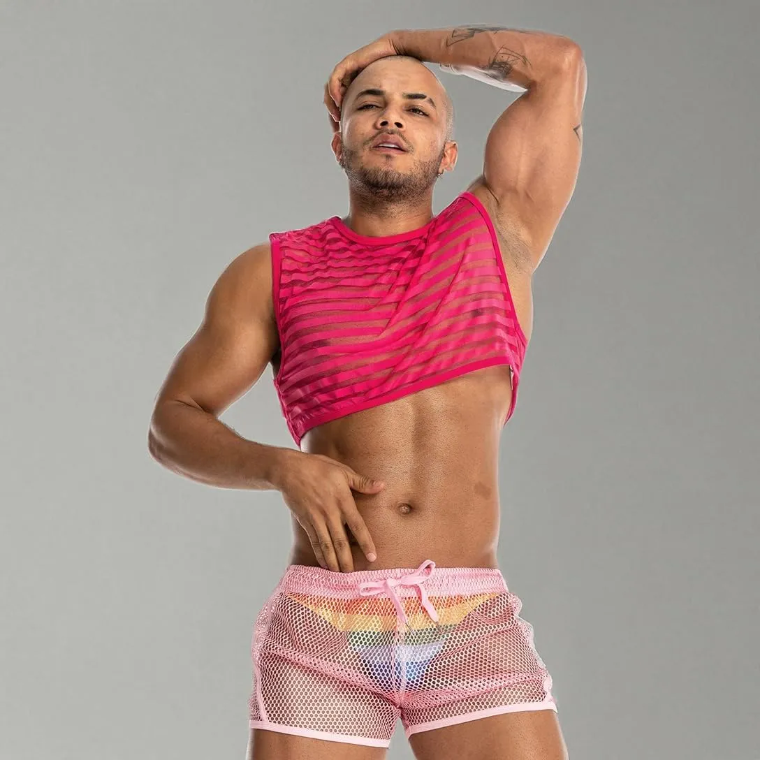 Men's Sexy Mesh Crop Tank Top for Party and Clubwear