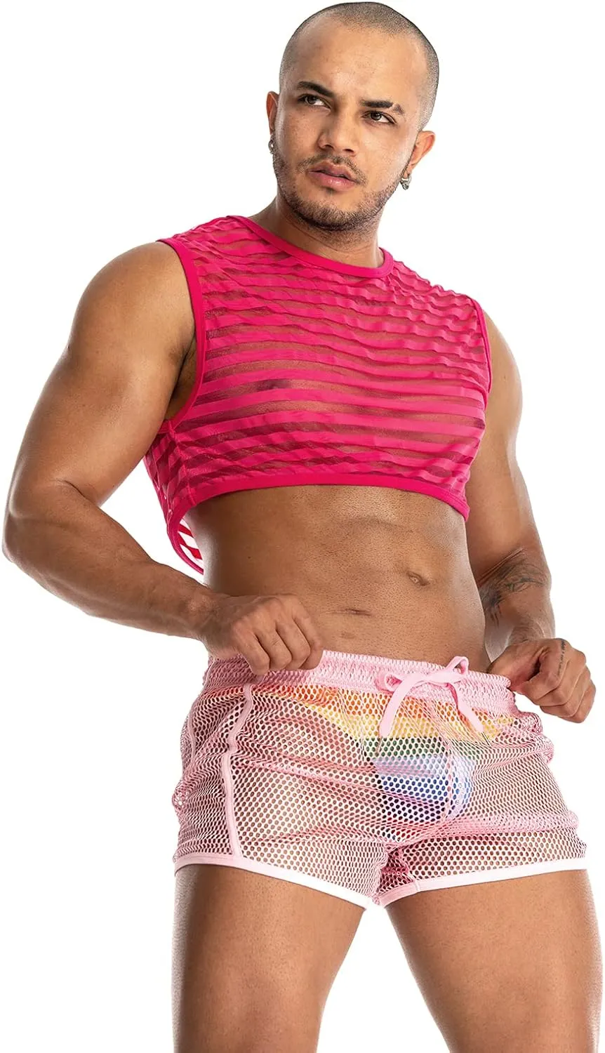 Men's Sexy Mesh Crop Tank Top for Party and Clubwear