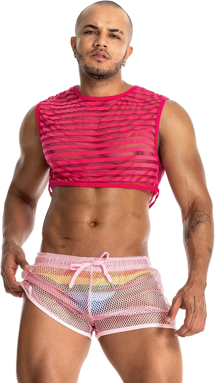 Men's Sexy Mesh Crop Tank Top for Party and Clubwear