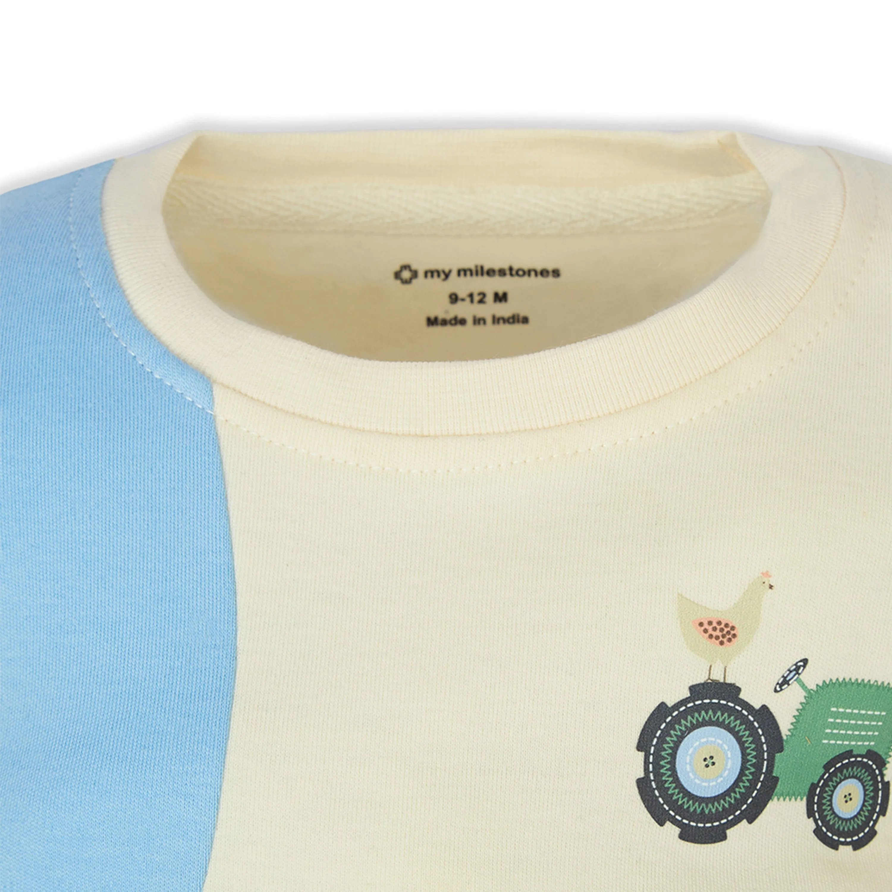 My Milestones Bio-Wash 100% Cotton Short Sleeves Color Block Tee with Matching Shorts and Farm Print - Multi