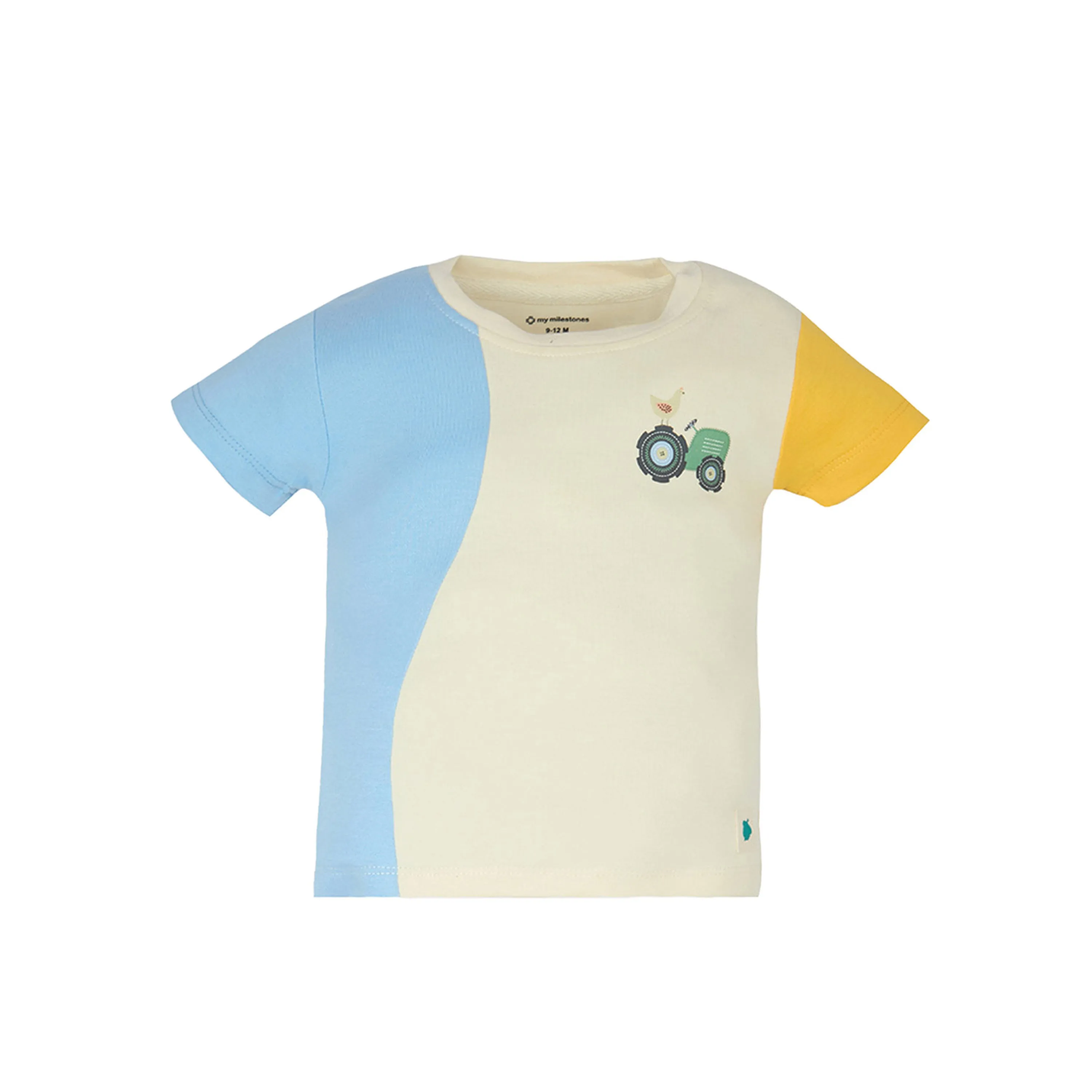 My Milestones Bio-Wash 100% Cotton Short Sleeves Color Block Tee with Matching Shorts and Farm Print - Multi