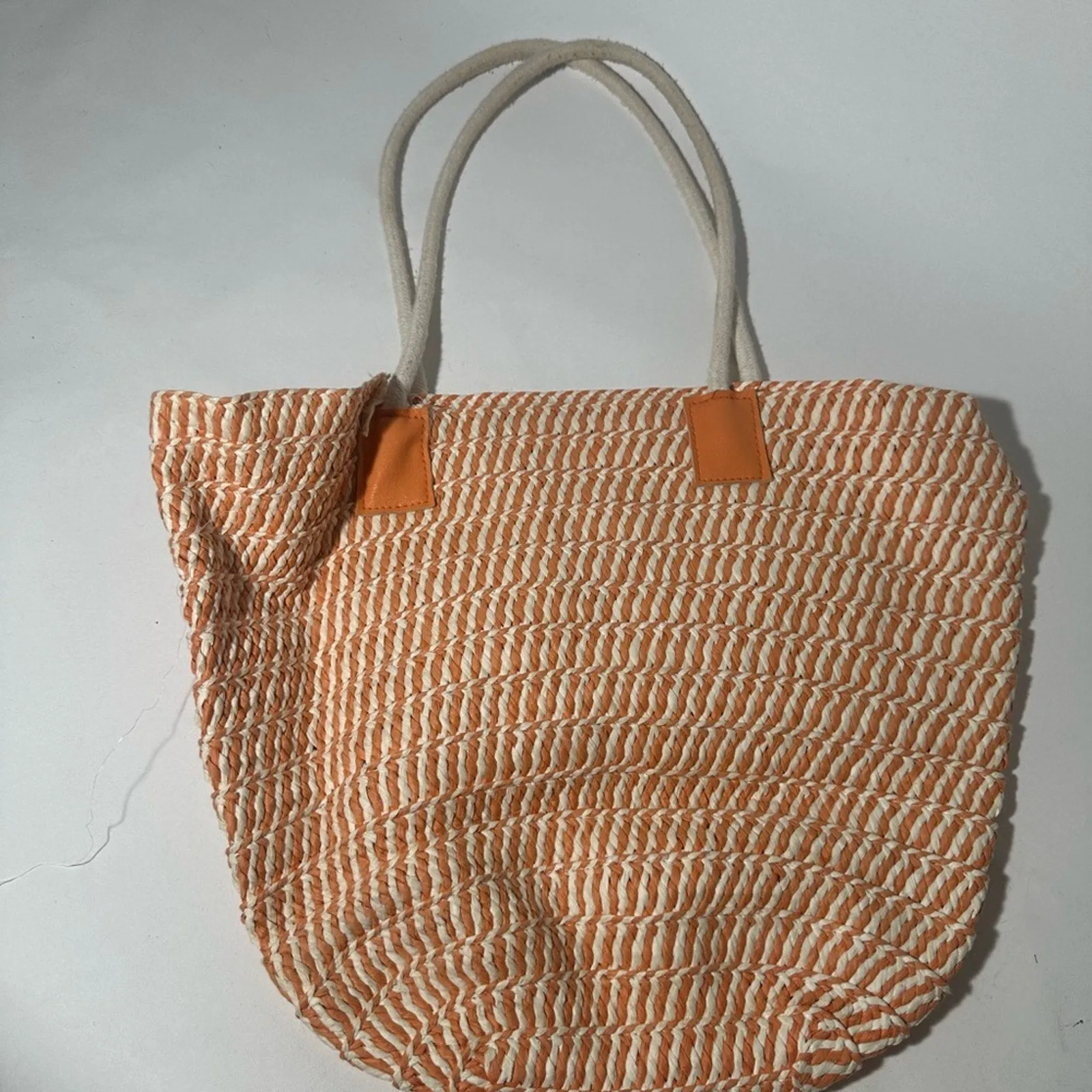 Orange and White Casual Tote Bag with Woven Texture