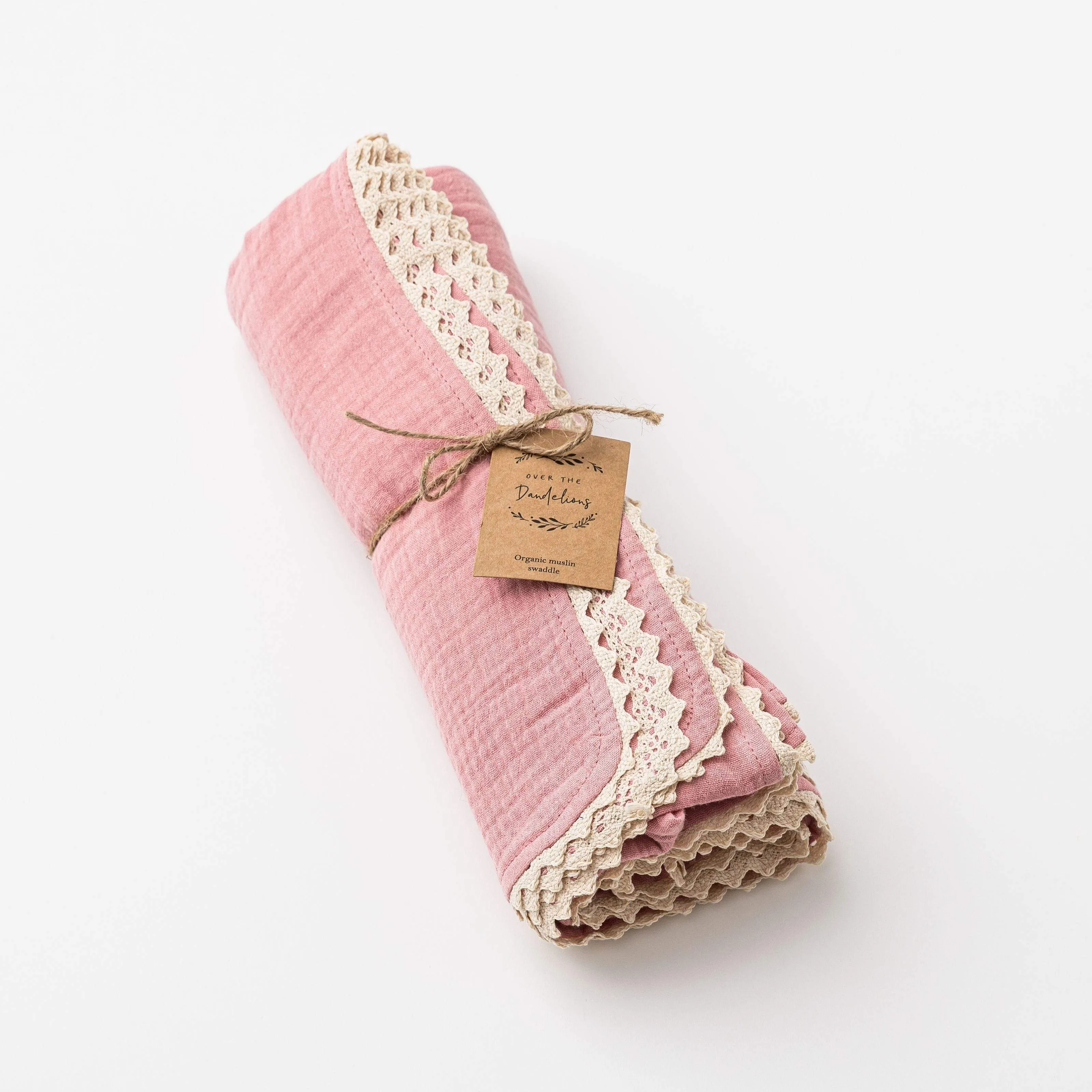 Over the Dandelions Swaddle with Lace - Shell Pink