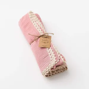 Over the Dandelions Swaddle with Lace - Shell Pink