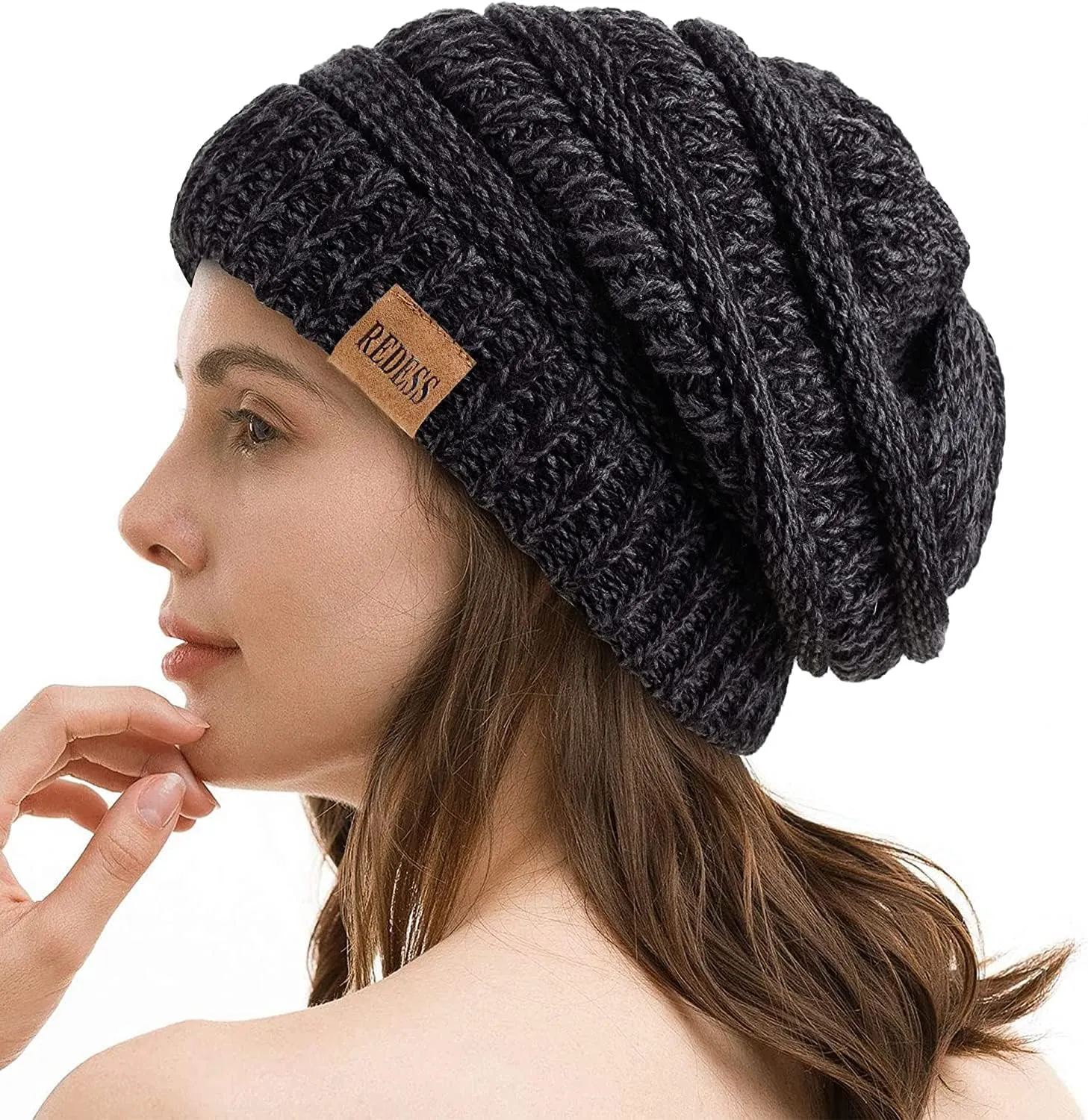 REDESS Slouchy Beanie Hat for Men and Women Winter Warm Chunky Soft Oversized Cable Knit Cap