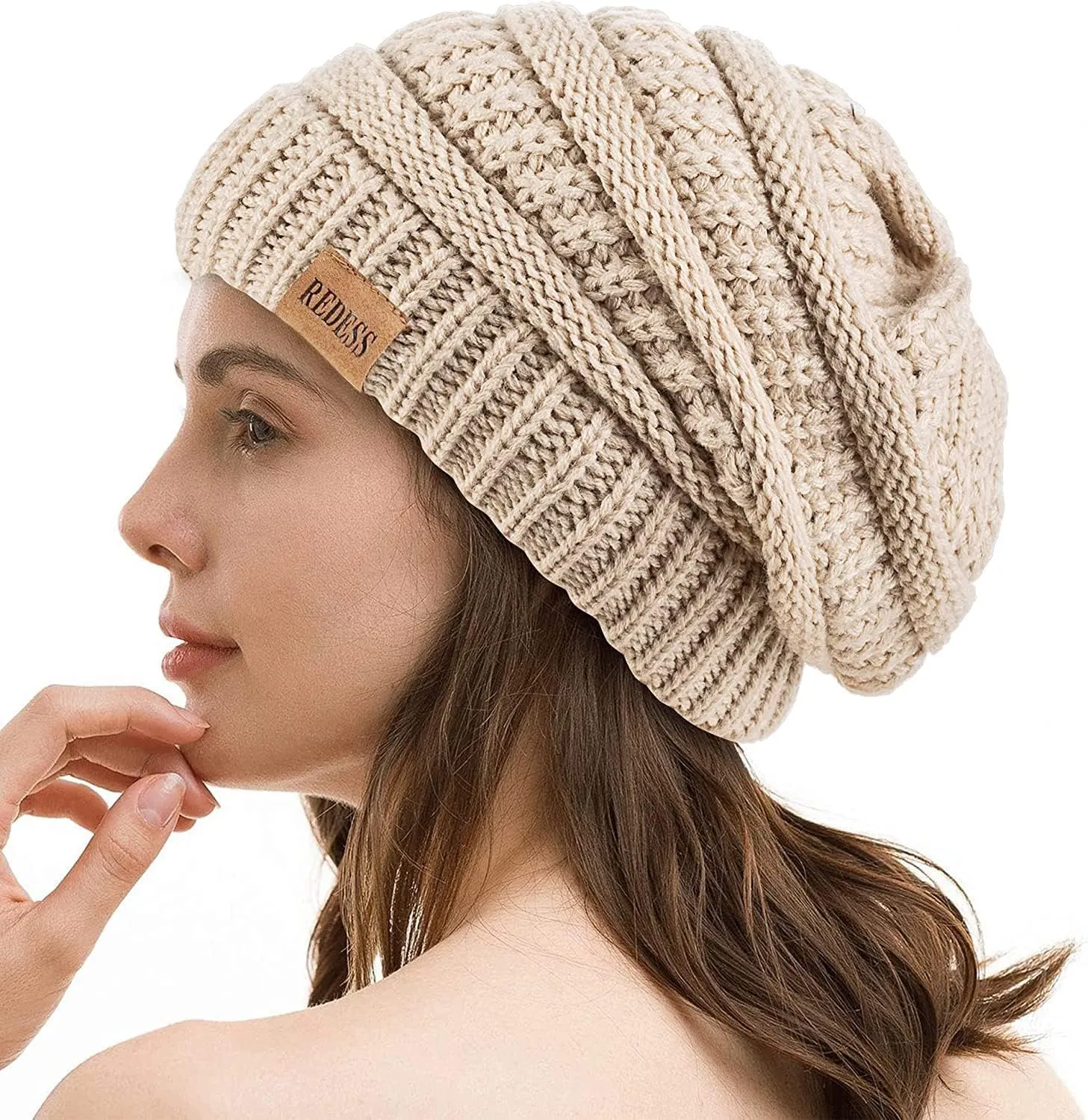 REDESS Slouchy Beanie Hat for Men and Women Winter Warm Chunky Soft Oversized Cable Knit Cap