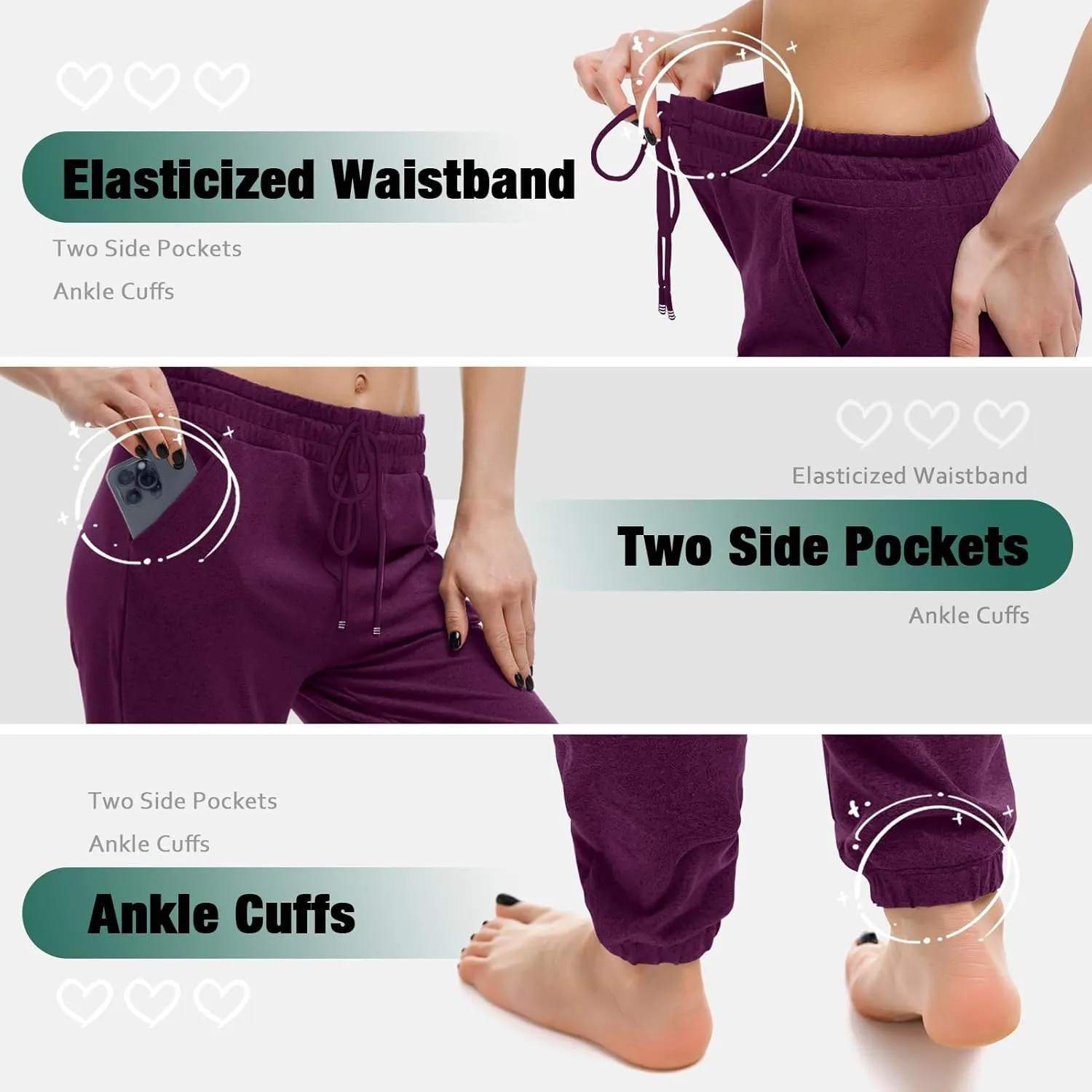 Walifrey Womens Joggers with Pockets, Drawstring Sweatpants Women for Lounging Jogging Workout and Gym