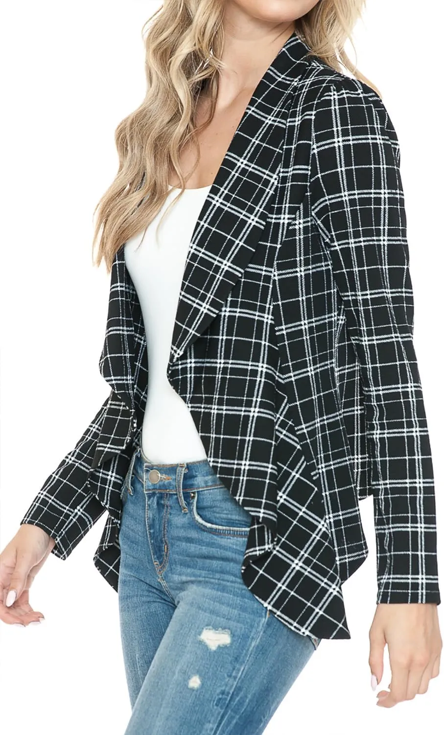 Women's Long Sleeve Classic Draped Open Front Lightweight Blazer(S-3XL)