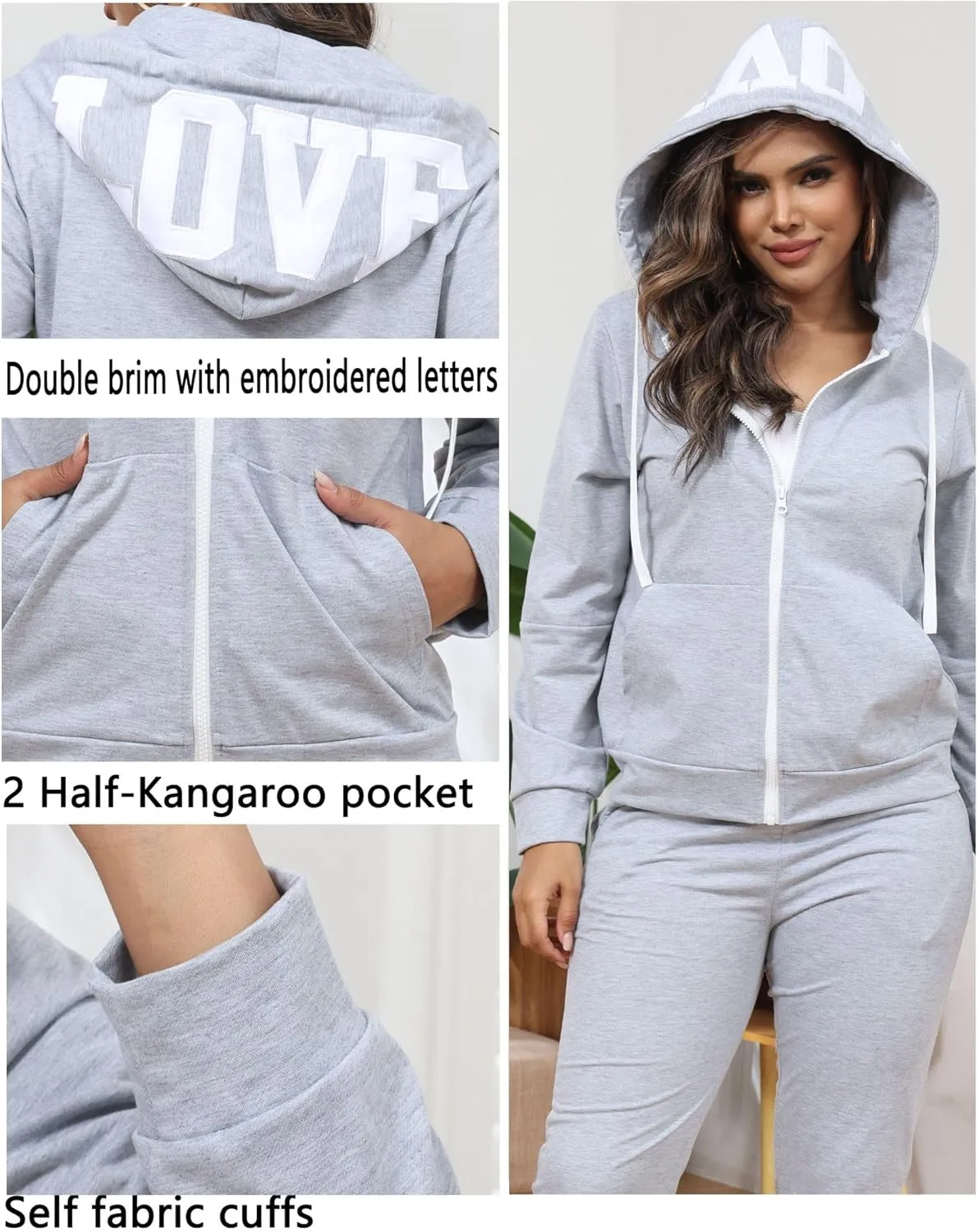 Womens Sweatsuits 2 Piece Set Zip Up Hoodie Lounge Sets Long Sleeve and Pants Tracksuit Casual Jogger Sets