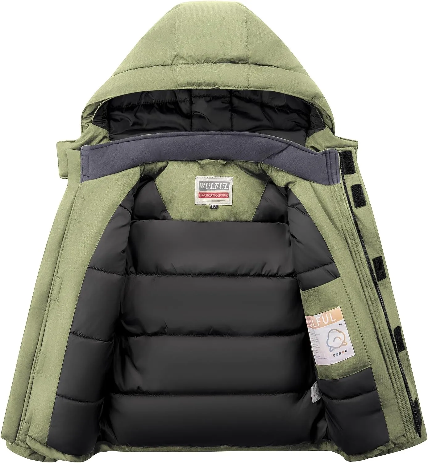 WULFUL Kid's Waterproof Ski Jacket Warm Fleece Hooded Boy's and Girl's Winter Snow Coat Outwear,Windproof RainCoat