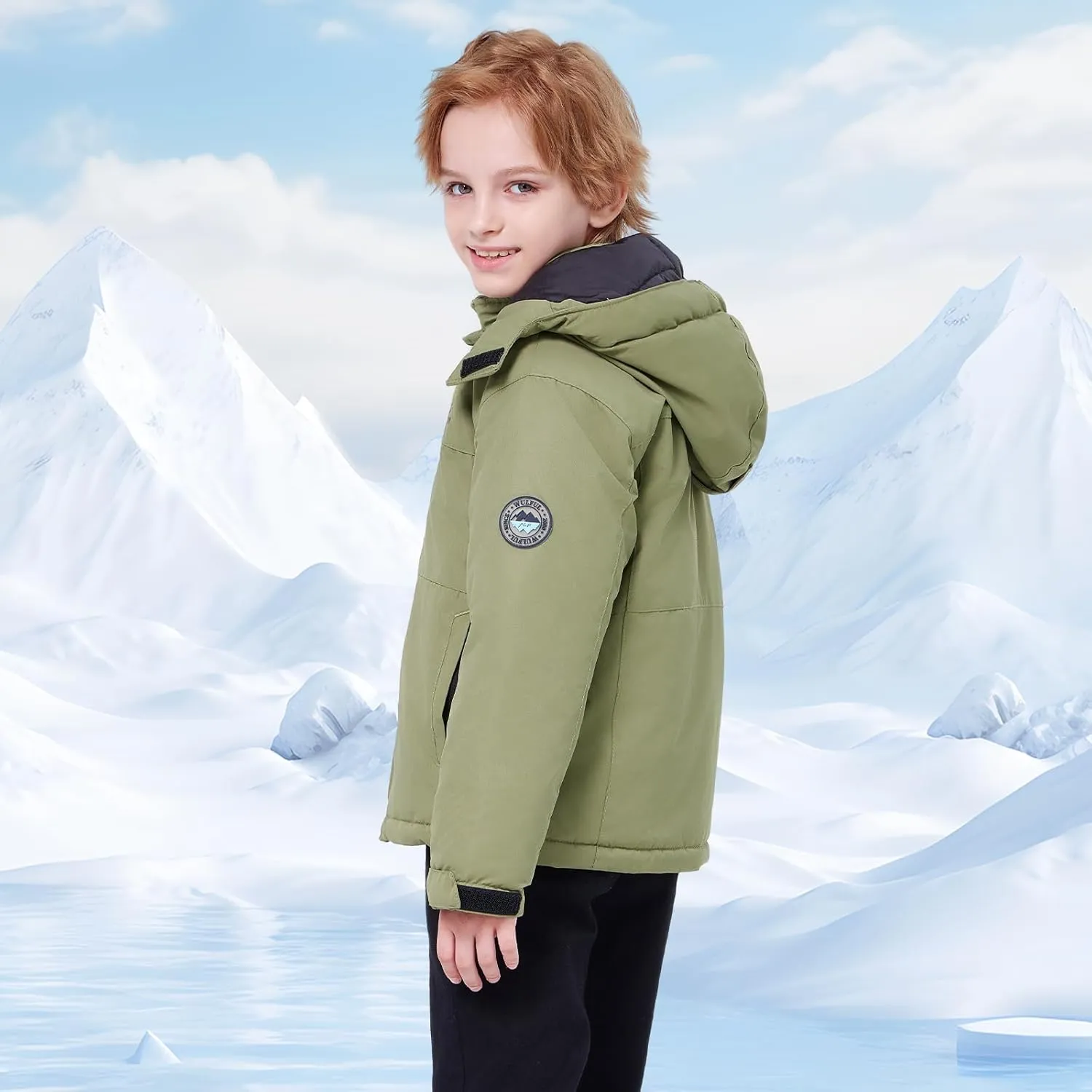 WULFUL Kid's Waterproof Ski Jacket Warm Fleece Hooded Boy's and Girl's Winter Snow Coat Outwear,Windproof RainCoat
