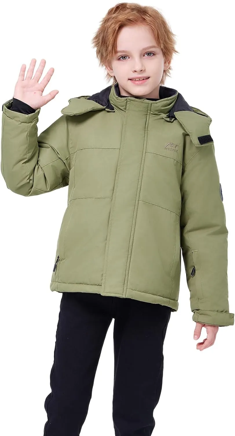 WULFUL Kid's Waterproof Ski Jacket Warm Fleece Hooded Boy's and Girl's Winter Snow Coat Outwear,Windproof RainCoat